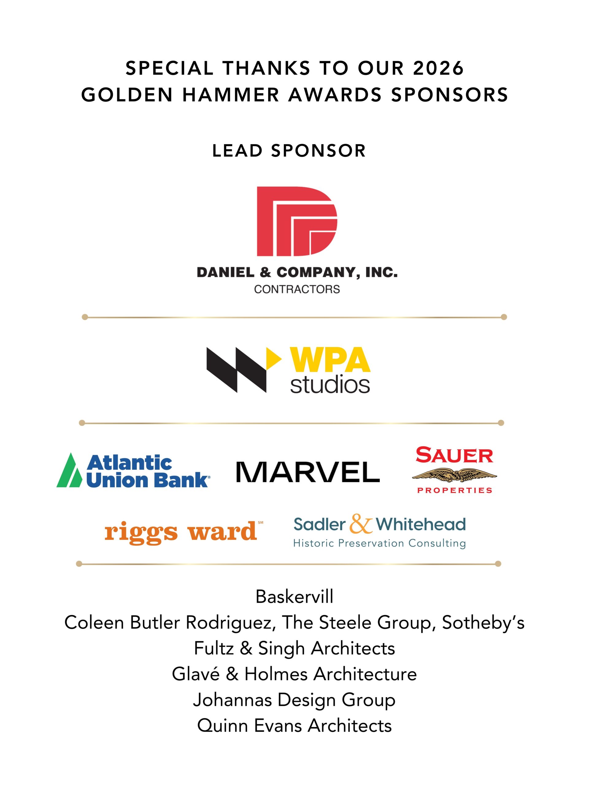 2026 Golden Hammer Awards Sponsor Listing